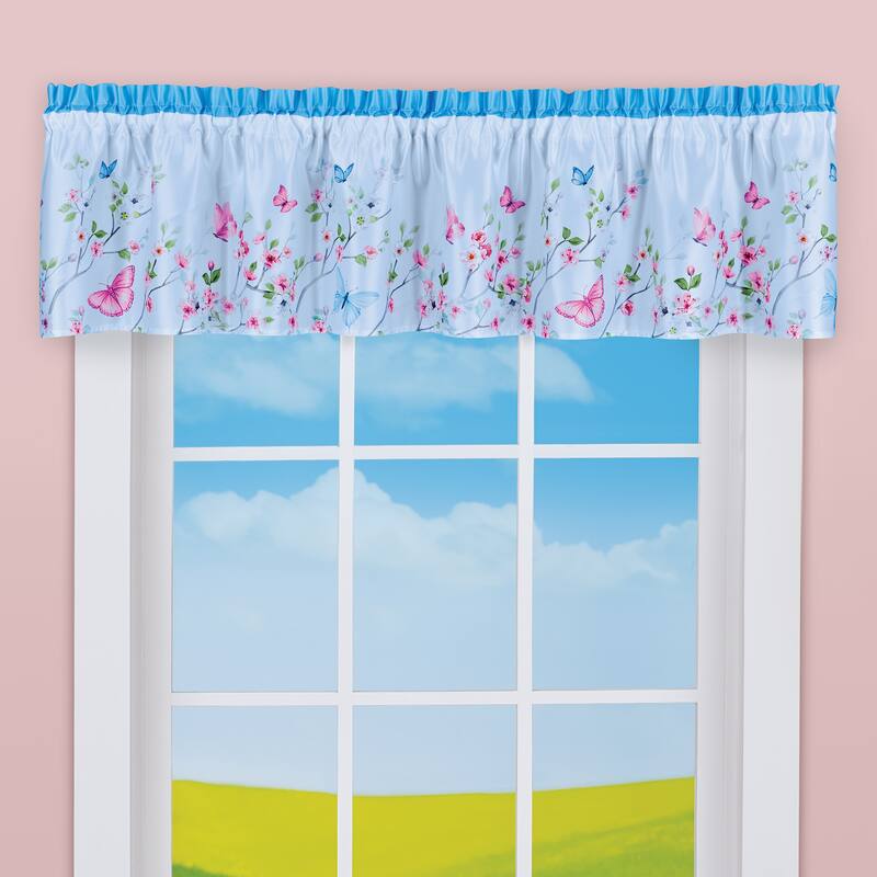 Blossom Butterfly Printed Window Valance - 9.250 x 7.350 x 0.250 - Blue - 9.250 x 7.350 x 0.250