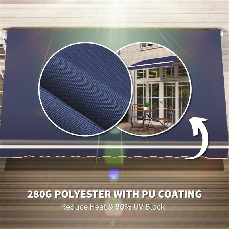 Retractable Patio Polyester Awning with Adjustable Handle and UV Rain Protection for Patio or Balcony - 116.25" W x 96.5" D