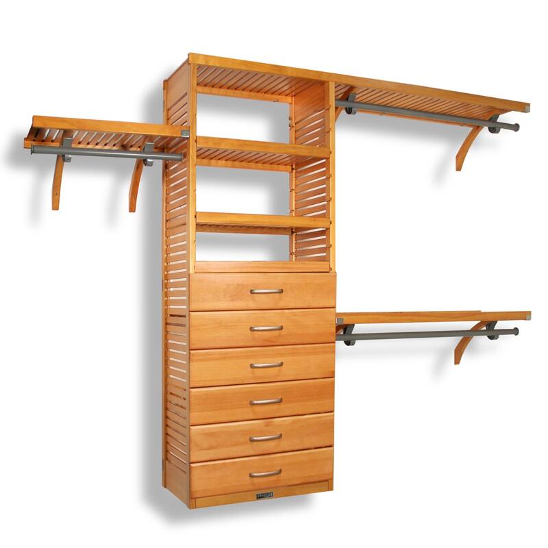 John Louis Home Solid Wood Walk-In Closet System with 6-Drawers Honey Maple