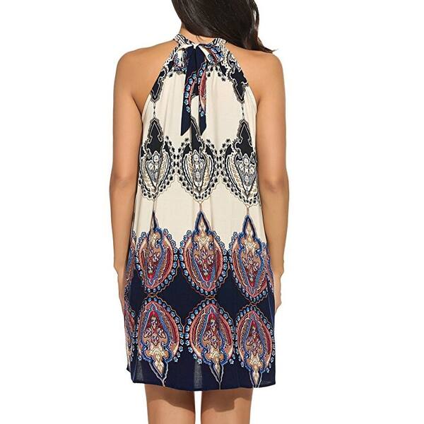 Shop Women S Casual Sleeveless Halter Neck Boho Print Short Dress Sundress Summer Gift Necklace Overstock 23017561