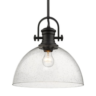 Yep by Golden Lighting Hines 1-light 14in Pendant in Matte Black and Seeded Glass