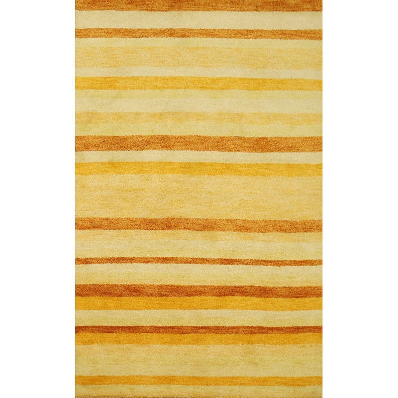 Hand Knotted Oriental 100% Wool Carpet Modern Stripe Yellow & Gold Gabbeh Area Rug - 5' 9'' X 3' 10''