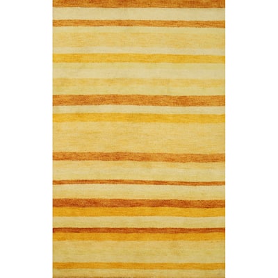 Hand Knotted Oriental 100% Wool Carpet Modern Stripe Yellow & Gold Gabbeh Area Rug - 5' 9'' X 3' 10''