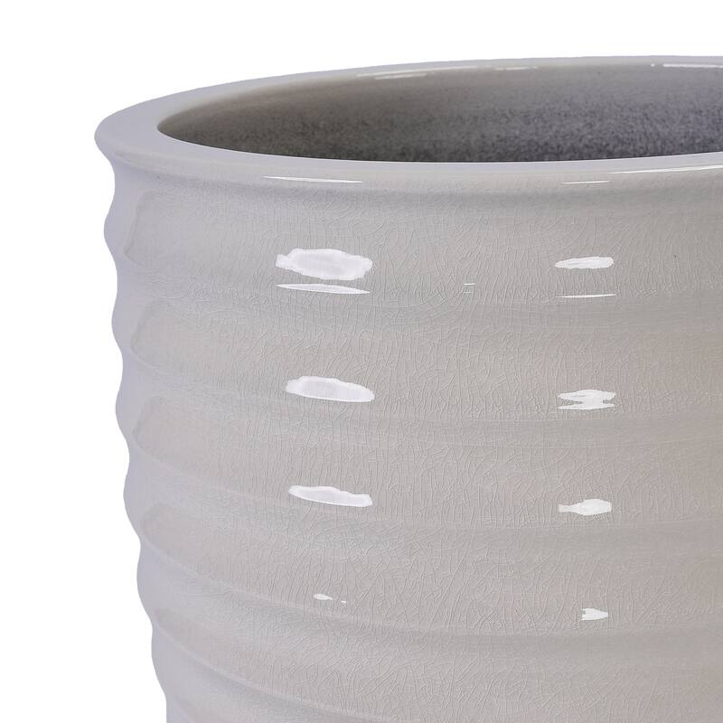 Handmade Ceramic Planter, 17 Inch Diameter, 1 Piece, Horizontal Ripples Pattern