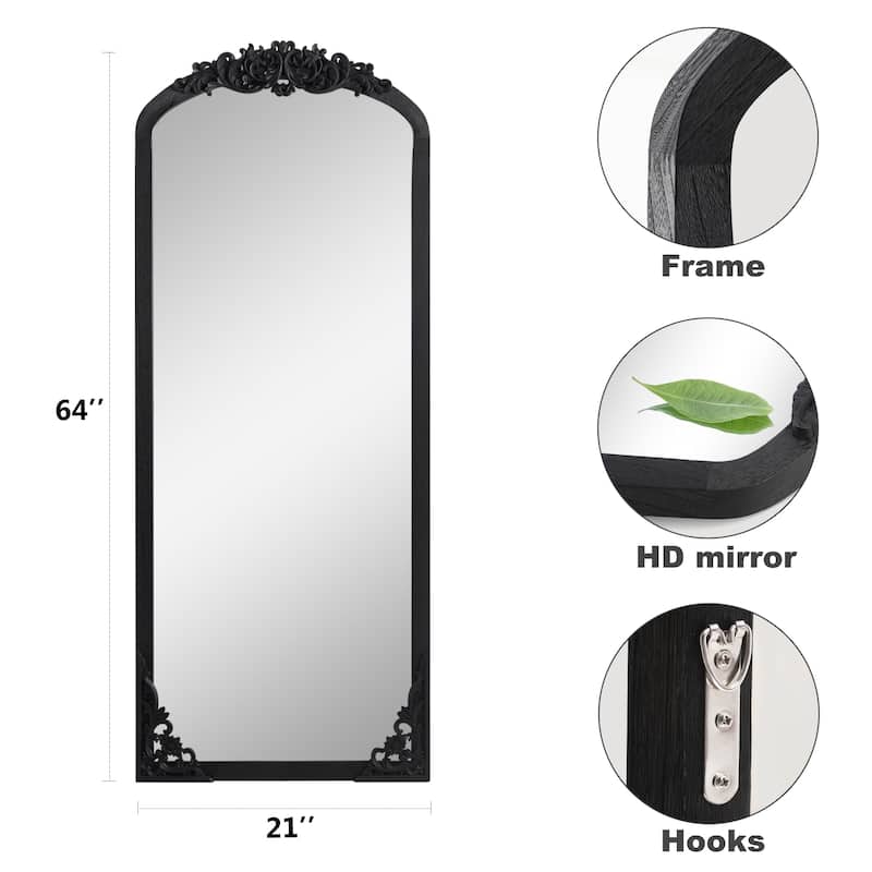 Lumioca Carved Solid Wood Arched Standing Mirror Wall Mirror