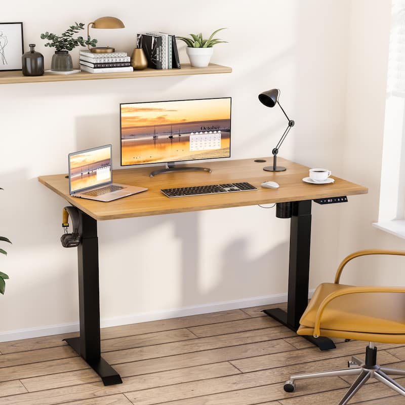 Futzca Electric Height Adjustable Standing Desk - Honey + Black - 63'' X 24''