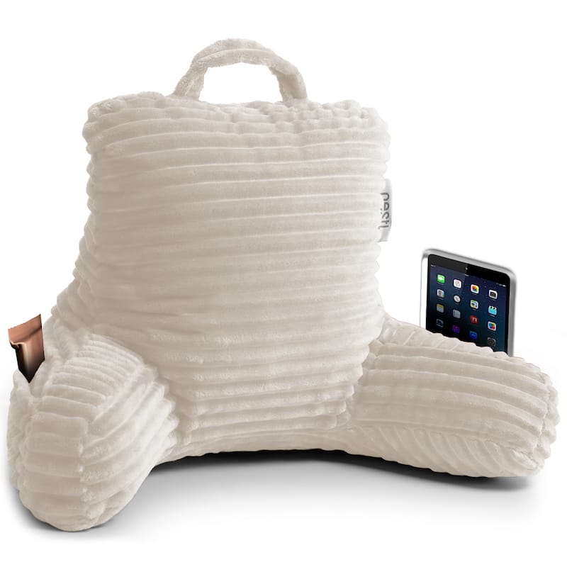 Nestl Cut Plush Striped Reading Pillow - Back Support Shredded Memory Foam Bed Rest Pillow with Arms