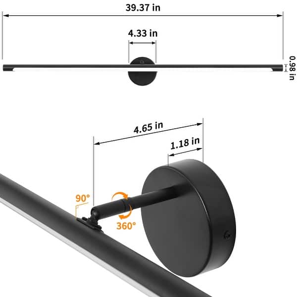 dimension image slide 6 of 8, Modern Rotatable Bathroom Vanity Light LED Bath Bar