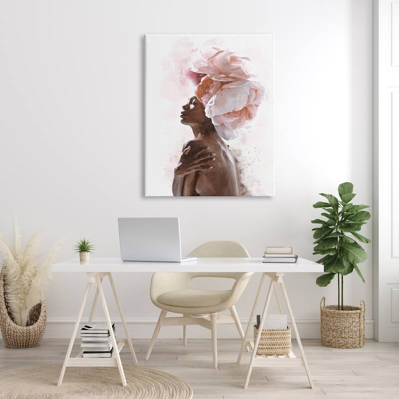 Stupell African American Woman Pink Floral Crown Abstract Portrait Canvas Wall Art - Brown