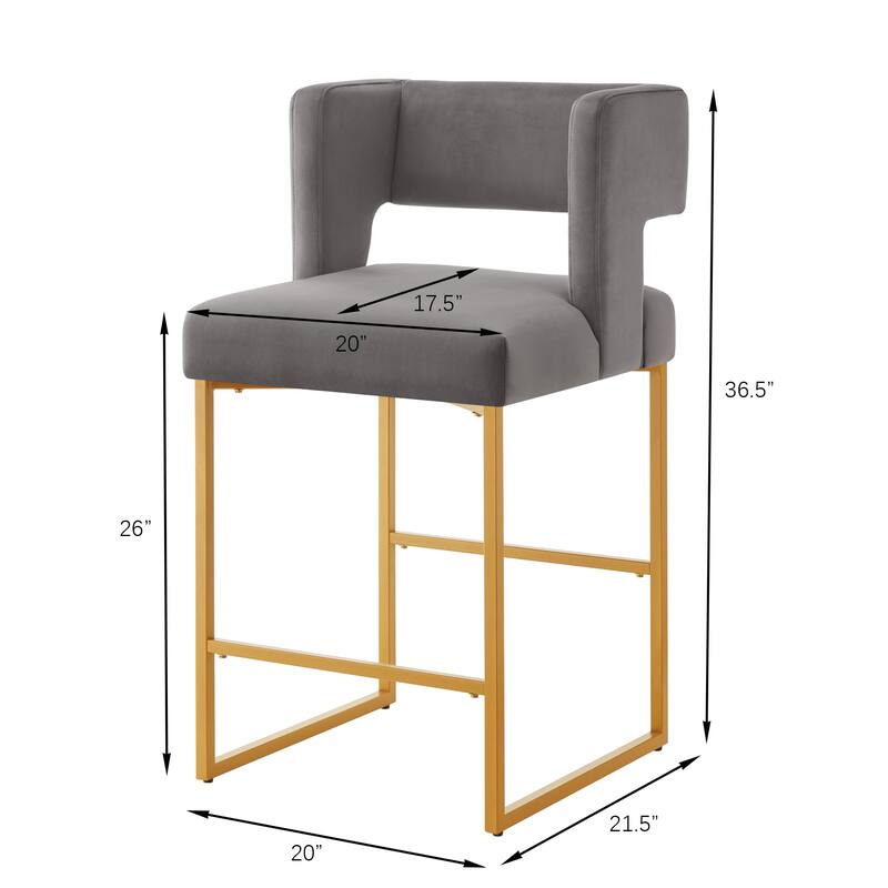 Set of 2 Velvet Counter Height Bar Stools with Backrest and Footrest