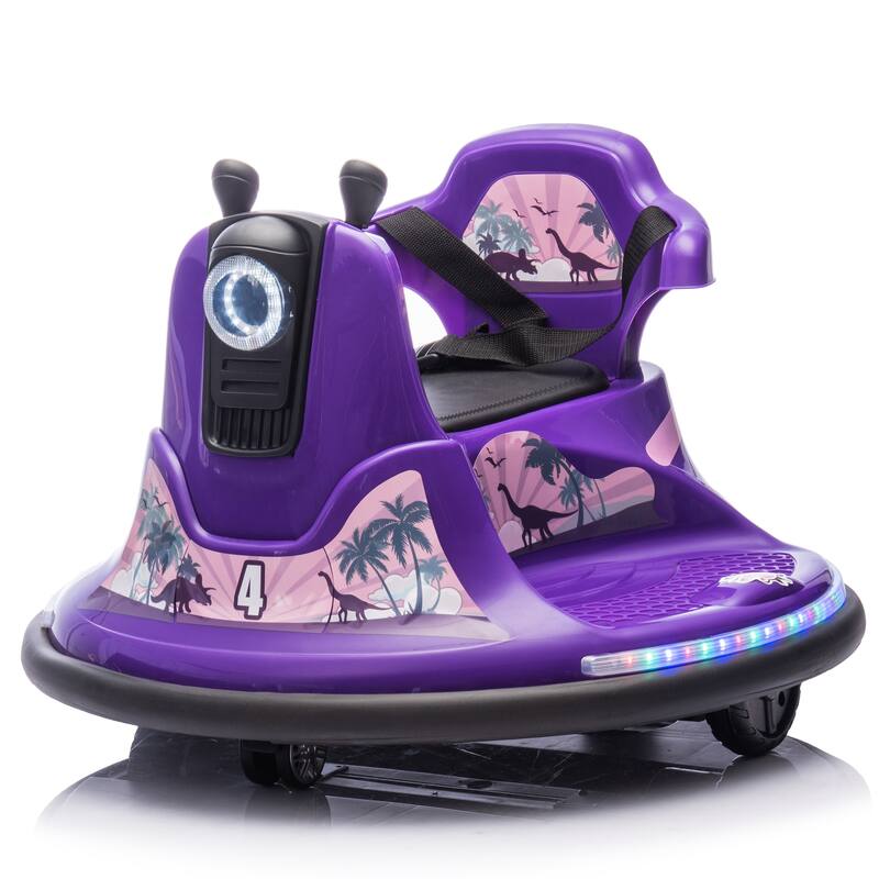 12V Kids Ride On Bumper car W/Parents control,Rotate 360 degrees,Two-handed switch for direction control For kids of 2-5 - Purple