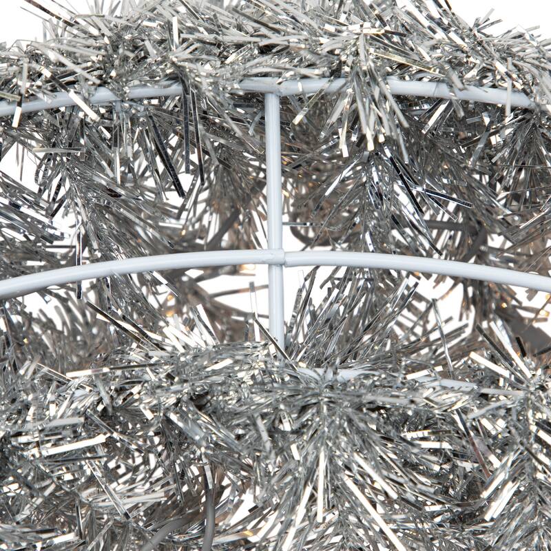 36" Pre-Lit Silver Tinsel Artificial Christmas Wreath, Clear Lights