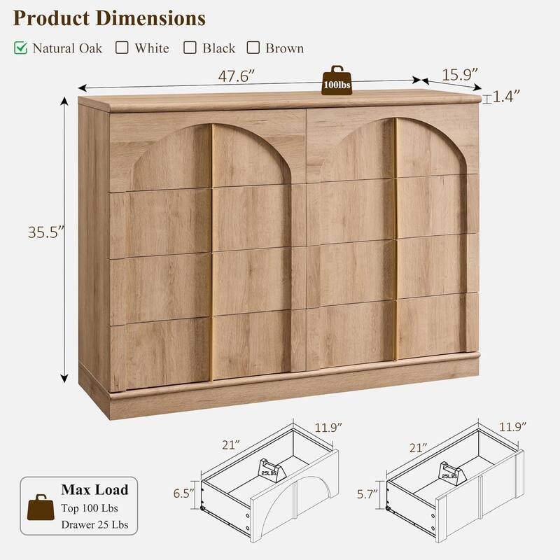 Modern Arched 8 Chests Drawer, Large Dressers for Bedroom, Living Room