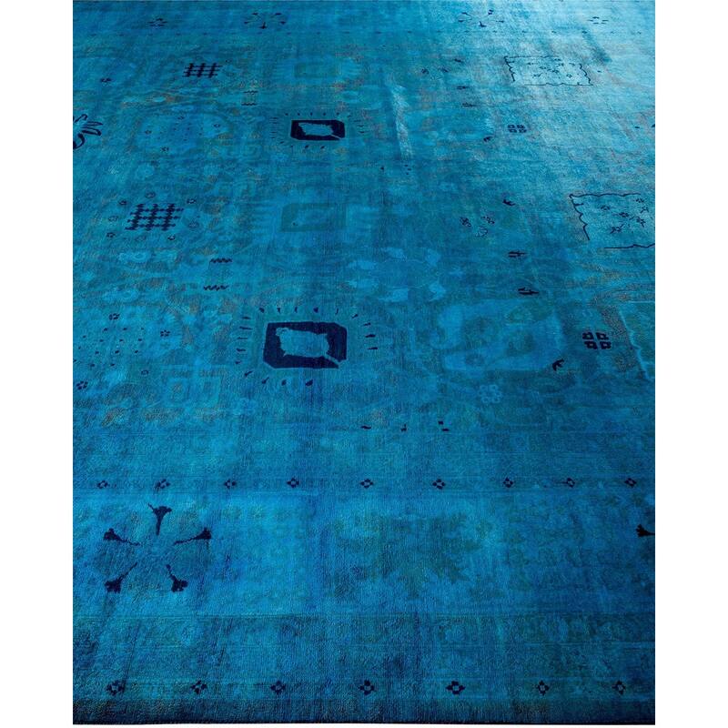 Overton Hand Knotted Wool Vintage Inspired Modern Contemporary Overdyed Blue Area Rug - 10' 1" x 13' 10"
