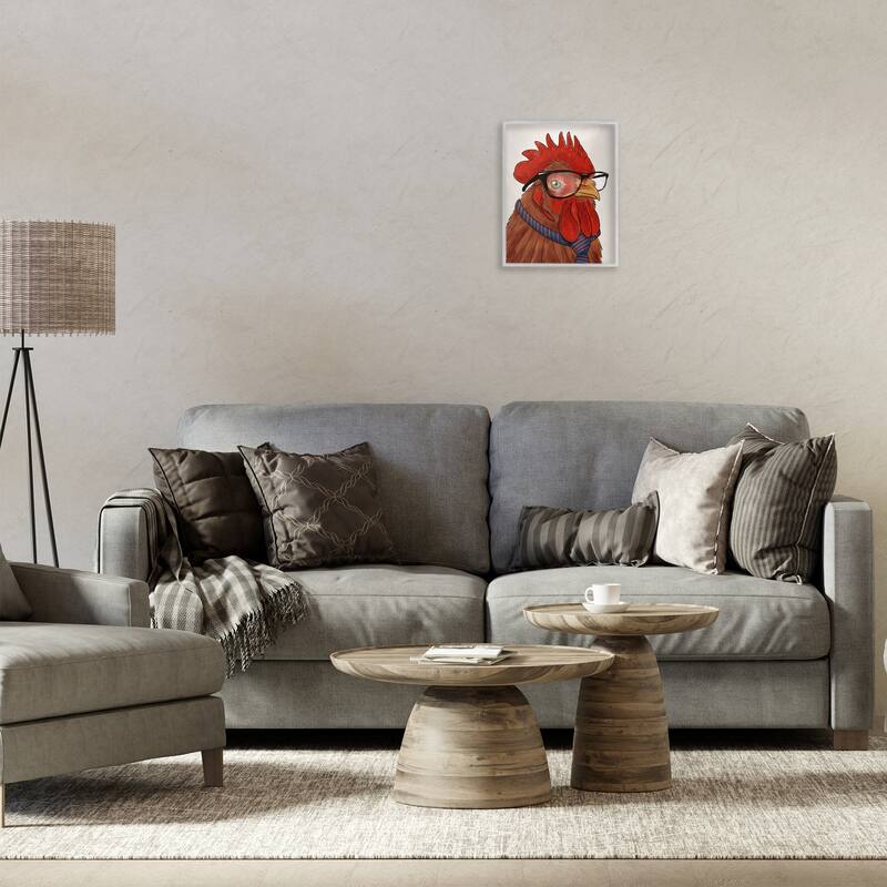 Stupell Trendy Rooster with Tie Framed Giclee Art Design By Marcus Prime