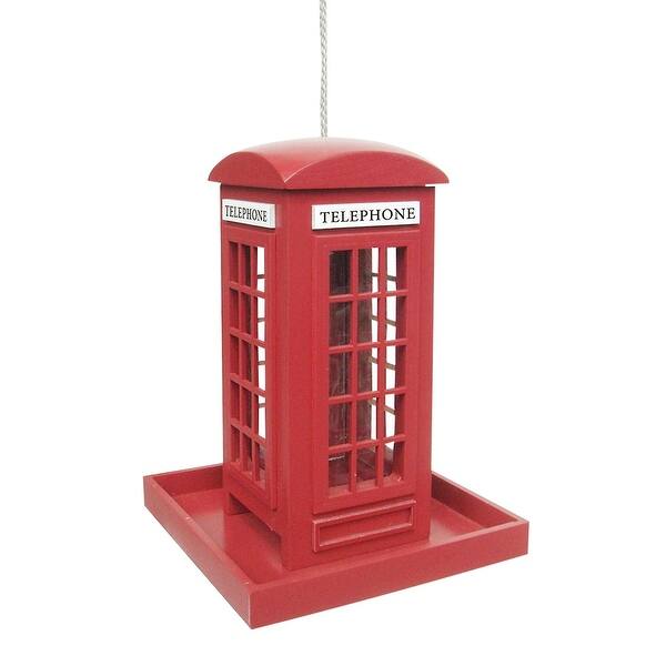 British Phone Box Bird Feeder - Hanging Red Phone Booth Lawn Ornament