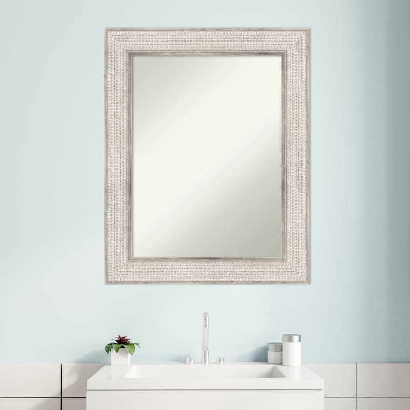 Non-Beveled Wood Bathroom Wall Mirror - Trellis Silver Frame - Trellis Silver