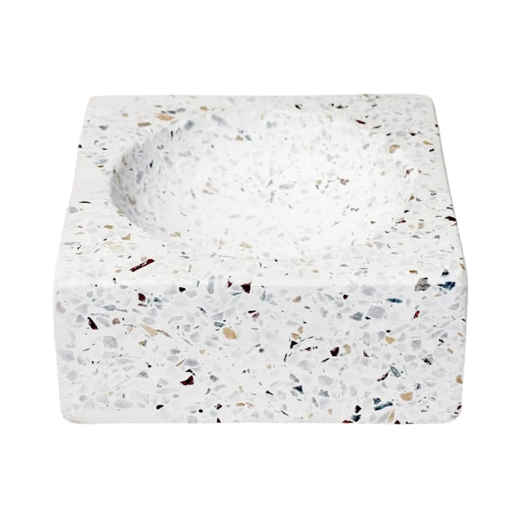 Sq. White Terrazzo w/ Multi Colored Chips Bowl -ST - White