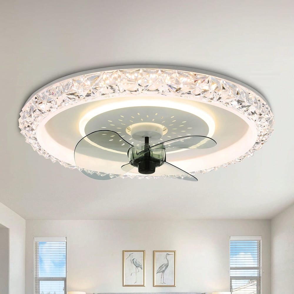 Cusp Barn Modern 19.5-In Low Profile Dimmable LED Ceiling Fan with Remote, 6 Speeds DC Motor Flush Mount Ceiling Fan for Bedroom