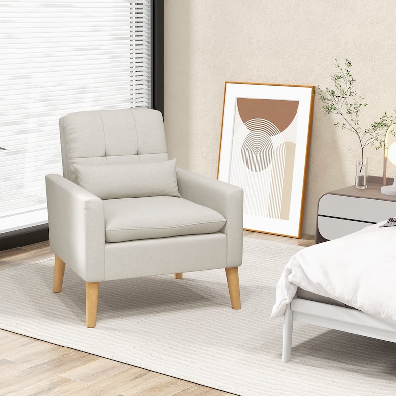 Linen Tufted Accent Chair with Lumbar Pillow and Wood Legs - 30" x 31" x 33.5"