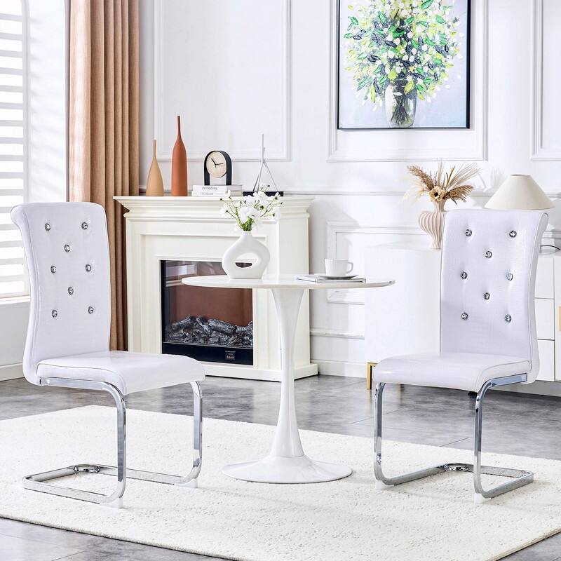 Set of 2 Retro Alligator Skin Upholstered Dining Chairs with Crystal Buckle Design & Faux Leather