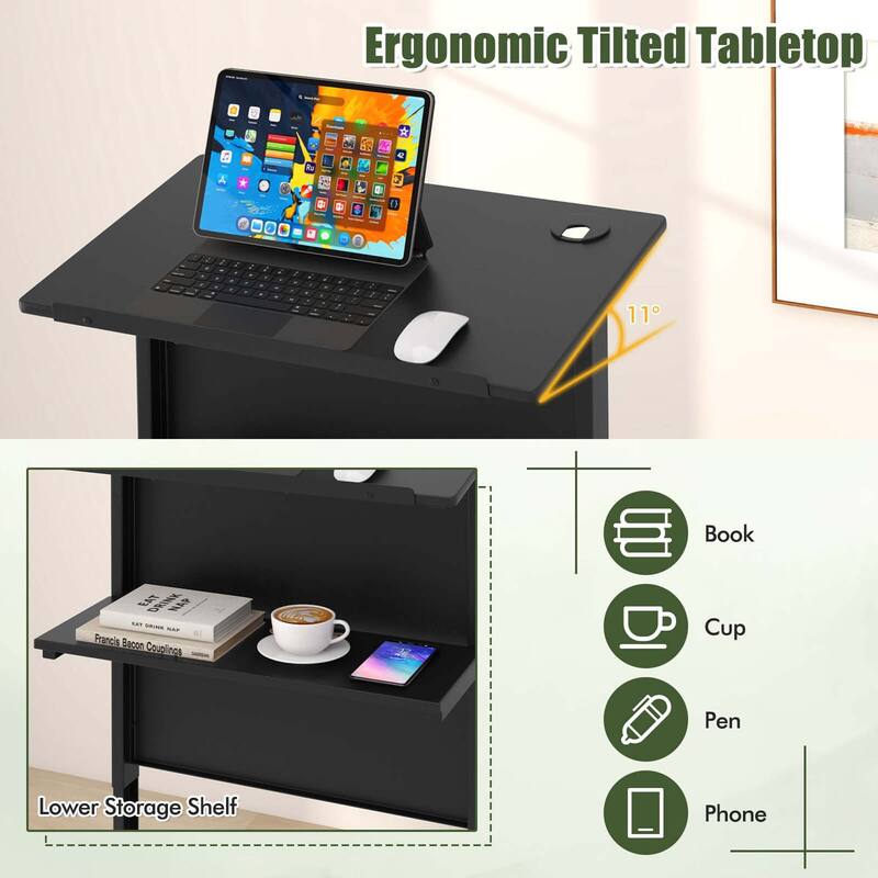 Costway 1/2 PCS Mobile Lectern Podium Height Adjustable Rolling Laptop