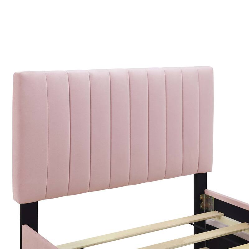 Twin Size Velvet Platform Bed with Twin Size Trundle