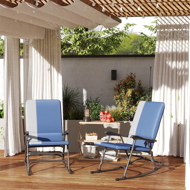 Set of Two Oversized Outdoor Rocking Chairs Steel Frame 600D Oxford Cloth and PP Cotton - 27.6" W x 42.9" D x 36.6" H