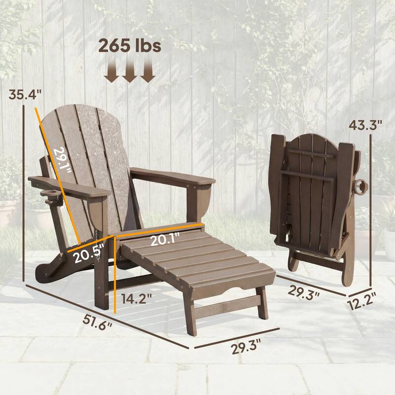 Outsunny Folding Adirondack Chair Set of 2, Outdoor HDPE Fire Pit Chair with Retractable Ottoman