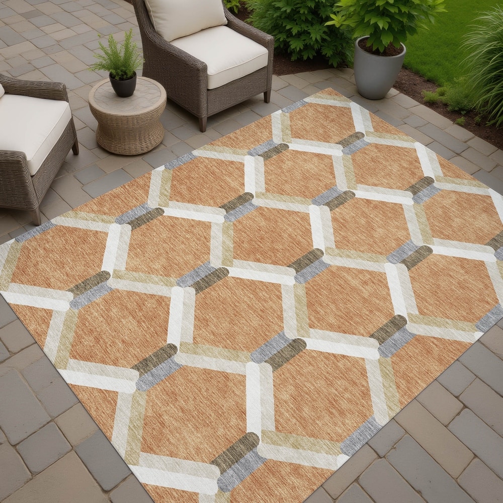 Machine Washable Indoor/ Outdoor Modern Trellis Chantille Rug