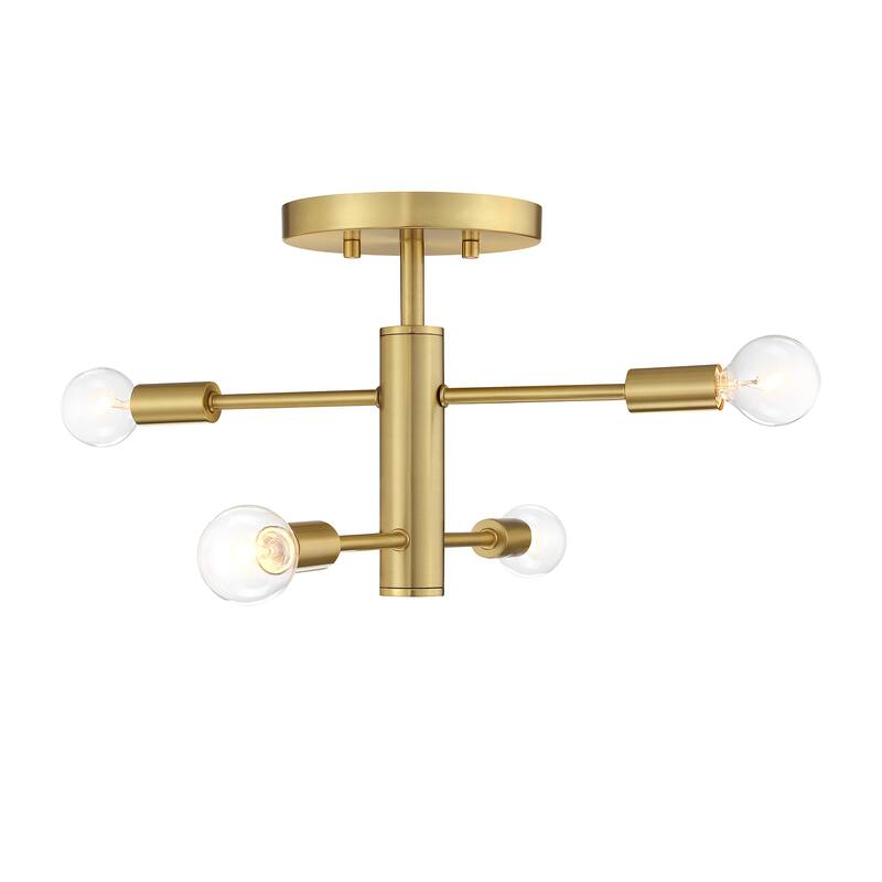 Arlo 14.25 in. 4-Light Brushed Gold Minimalist Semi Flush Mount with Bare Bulbs for Dining Rooms - 9