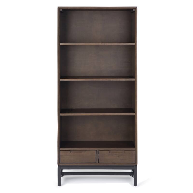 Simpli Home Banting 30 inch Solid Wood Bookcase 3-piece Set in Walnut Brown - 30"W x 14"D x 66"H