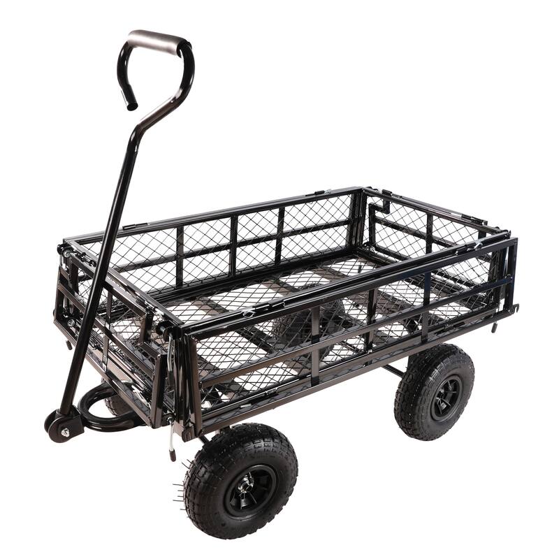 Multi-Functional Tool Cart - 600 lb Capacity Garden Cart with Spacious Bed and Inflatable Tires for Outdoor Projects - Metal