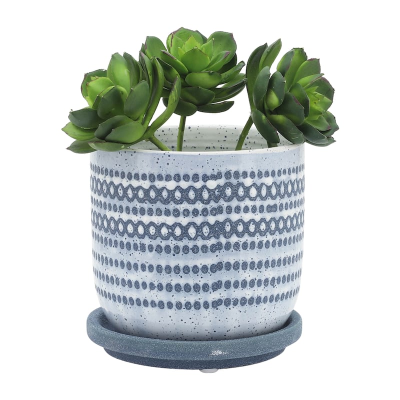 Sagebrook Home Contemporary Dotted Ceramic Planter with Saucer