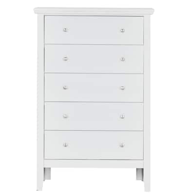5-Drawer Solid Wooden Bedroom Chest - 48" - White