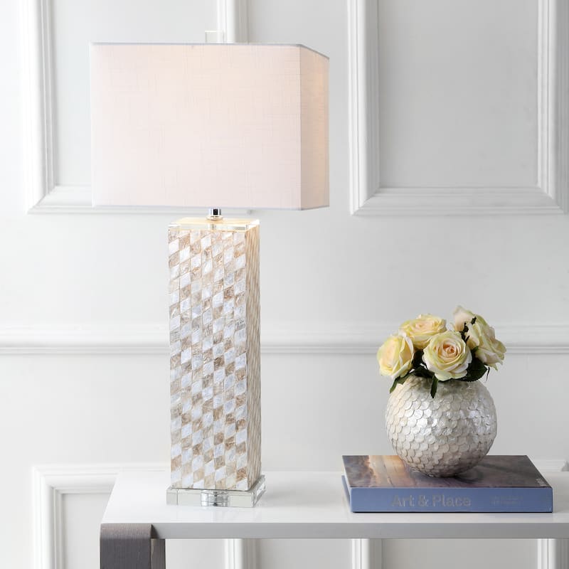 Seashell 30.5" Seashell/Crystal LED Table Lamp, Cream by JONATHAN Y