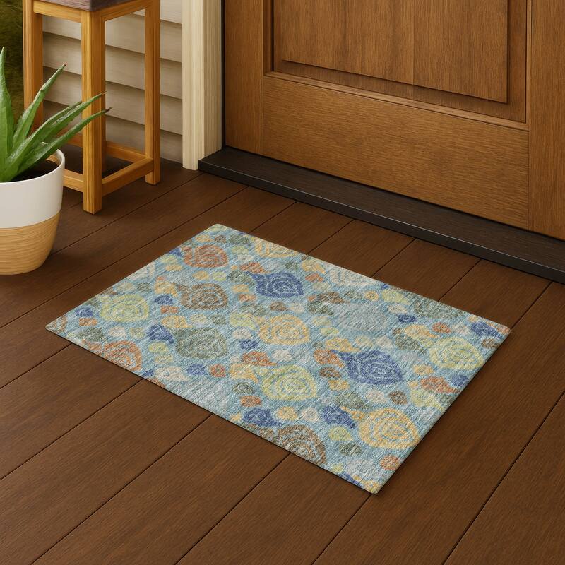 Machine Washable Indoor/ Outdoor Casual Zona Chantille Rug - Teal - 1'8" x 2'6"