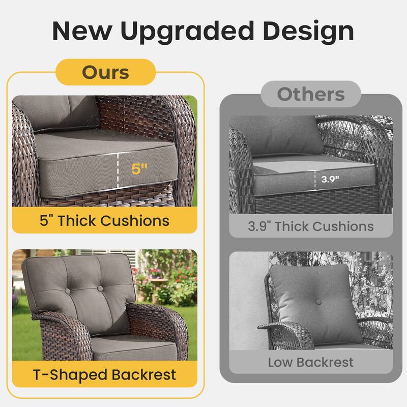 Gymojoy Outdoor Wicker Patio Furniture Sofa Set with 55,000 BTU Fire Pit Table, Swivel Chairs & Thick Cushions