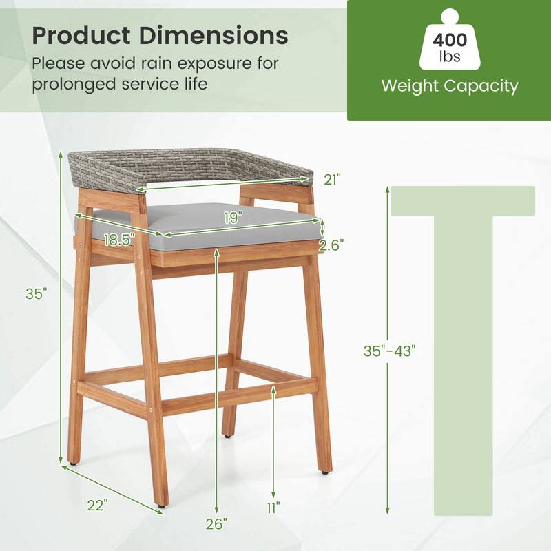 Costway Patio Counter Height Bar Stools Set of 2 with Cushions PE - See Details