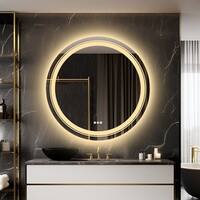 Round Gold Frame LED Bathroom Mirror with Light, Anti-fog - On Sale ...