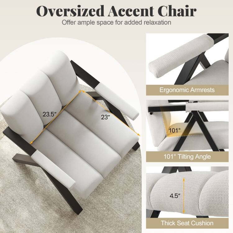 Metal Fabric Oversized Accent Chair with Tufted Cushion - 29.5" x 31" x 33"