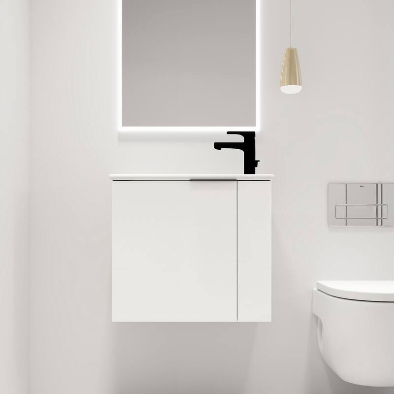 Malwee 22" Floating Bathroom Vanity, Mini Wall Mounted Bathroom Vanity, Single with Ceramic Top and Soft Close Door