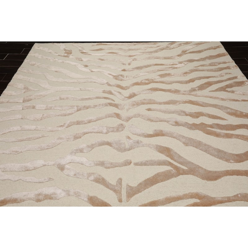 Hand Made Wool & Silk Modern & Contemporary Oriental Area Rug Ivory