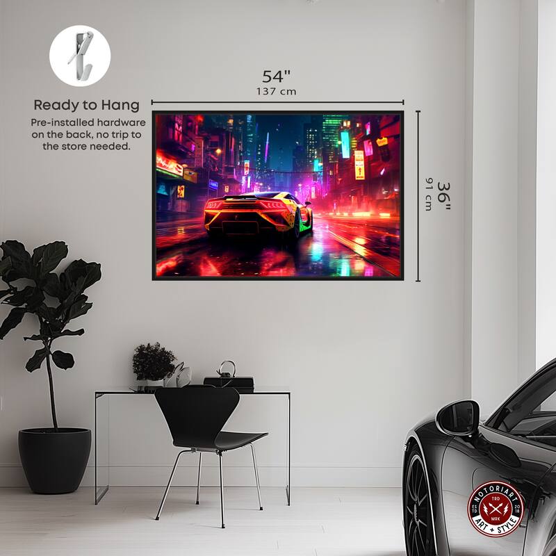 Notoriart City Night Drive Framed Car 1 Piece Canvas Wall Art