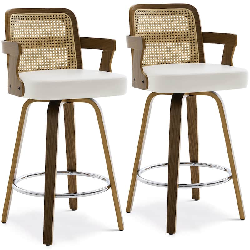 Upholstered Swivel Barstool with Arms and Bentwood Legs - 40.8"H x 18.9"W x 19.5"D/19.3"D