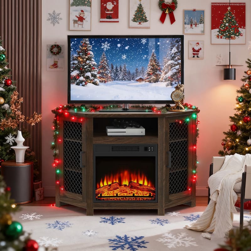 44.8" TV Stand Console with 18" Electric Fireplace and Shelves - n/a