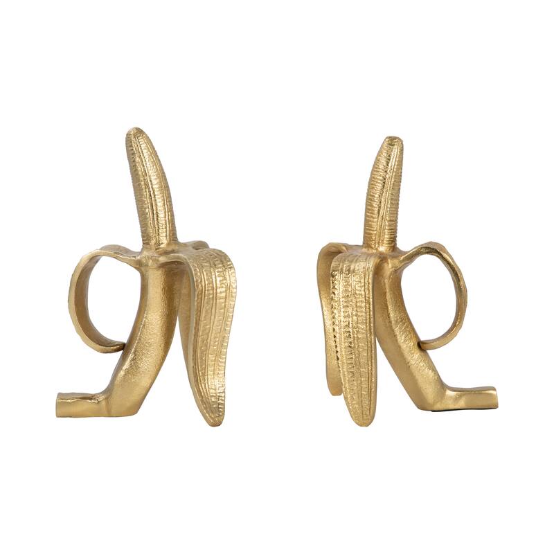 Sagebrook Home Set of 2 9" Banana Gold Metal Bookends, A Decorative Home Decor Accessory Accents - 5" W x 11" L x 9" H - 5" W x 11" L x 9" H - Gold