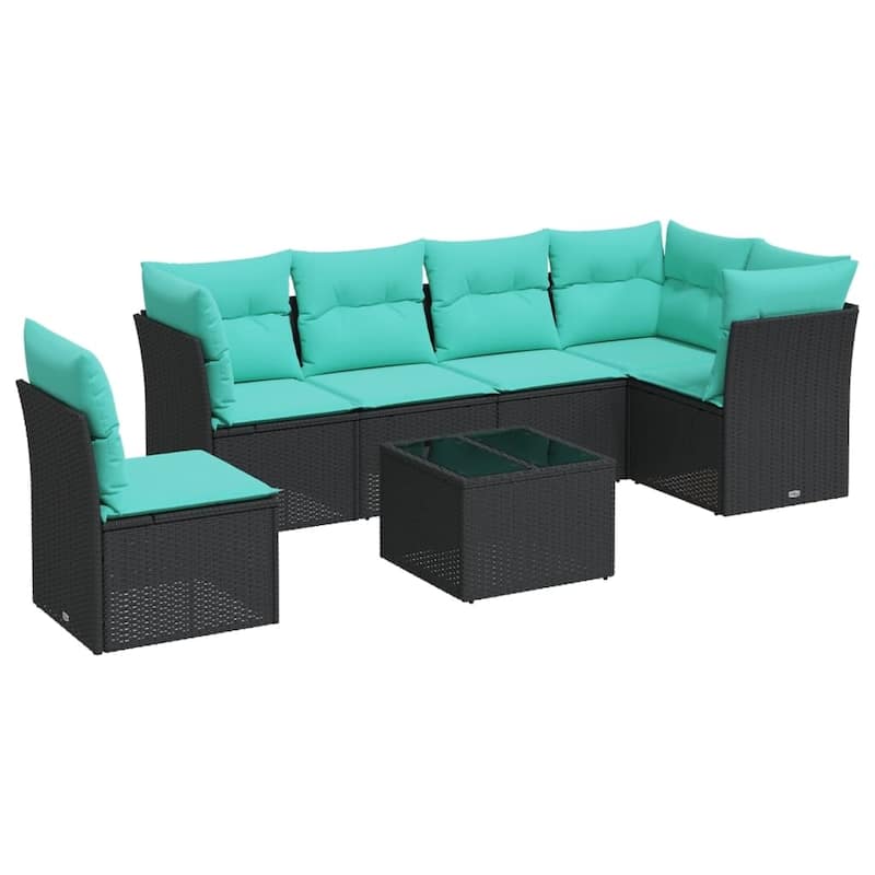 vidaXL 6 Piece Patio Sofa Set with Cushions Black Poly Rattan