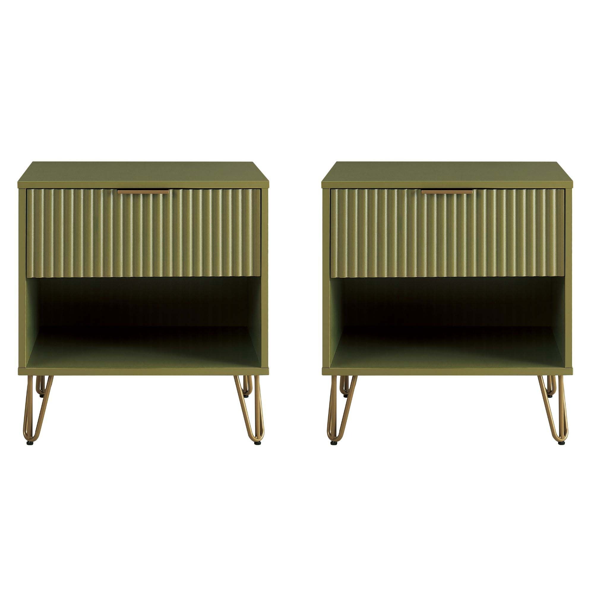 Manhattan Comfort Dumbo 1.0 Mid Century 1 Drawer Nightstand Set of 2