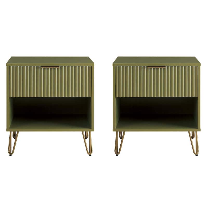 Manhattan Comfort Dumbo 1.0 Mid Century 1 Drawer Nightstand Set of 2